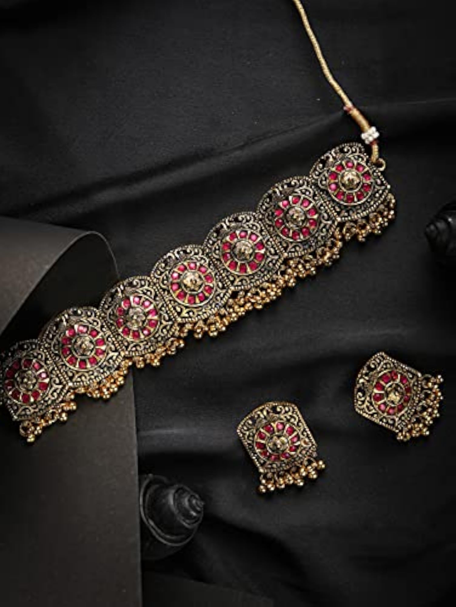 Ruby Stones Studded Plated Choker Set, Festive Glamour
